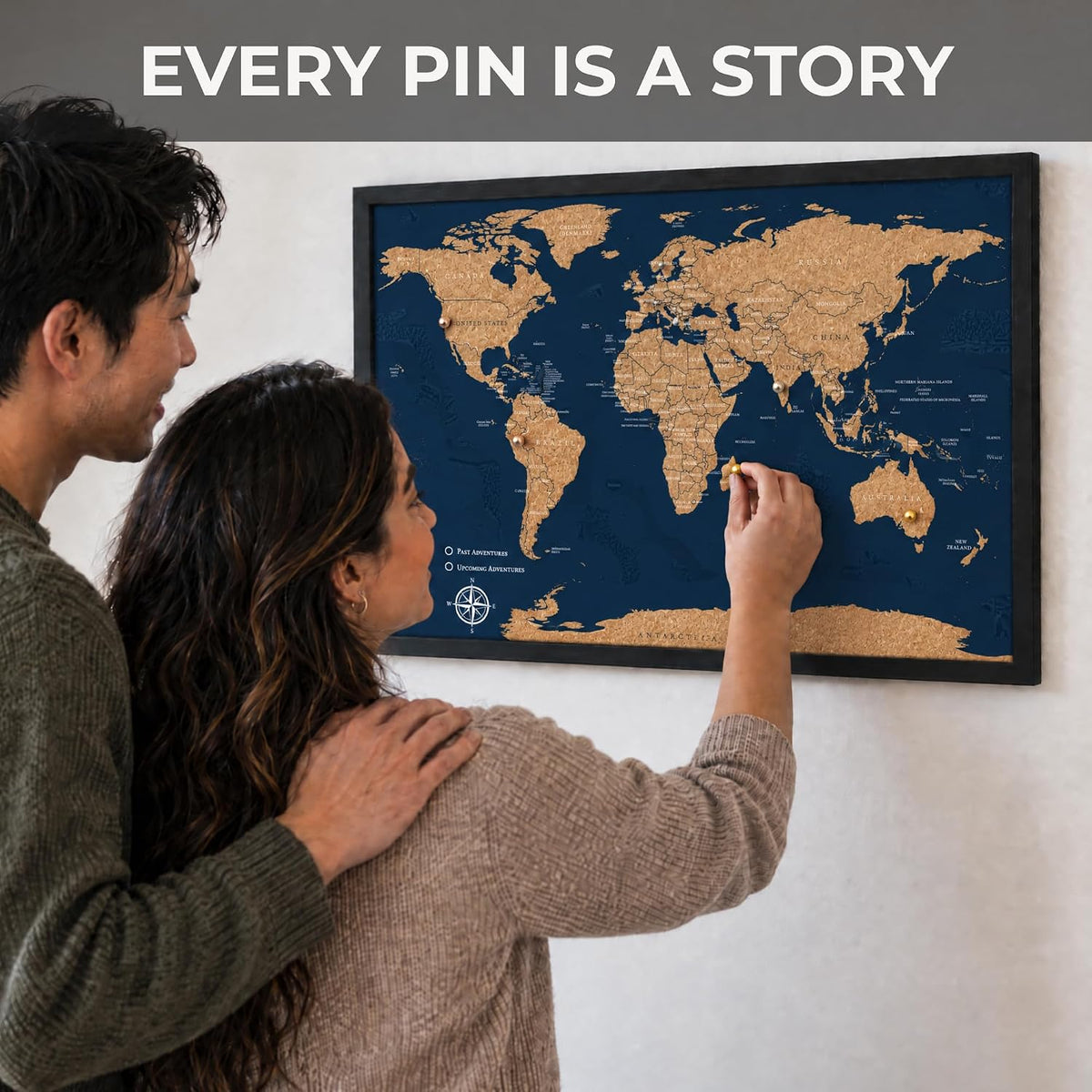 Large Push Pin World Travel Map – 30" x 20" Framed Cork Board Wall ...