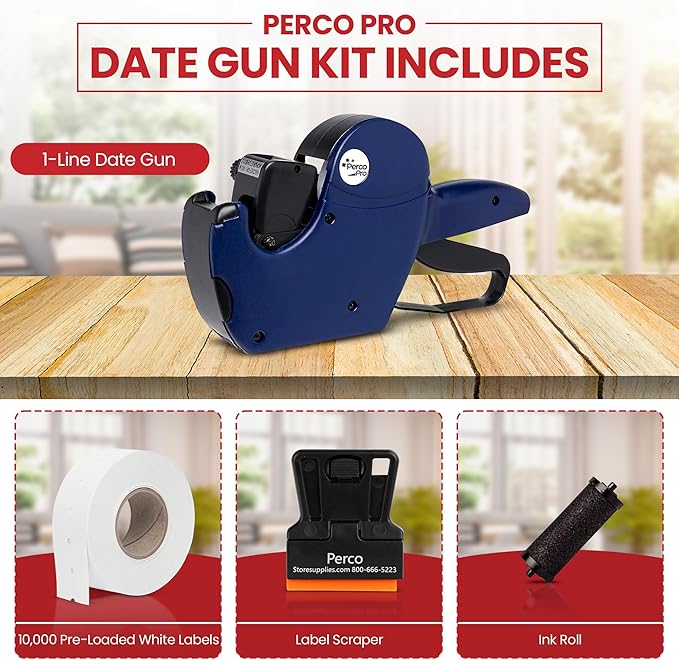 Perco Pro 1 Line Date Label Gun Kit, Includes 8 Digits Date Gun Labeler - Image 2