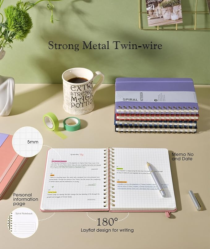Graph Spiral Journal Notebook, A5 Hardcover Spiral Journals - Image 5