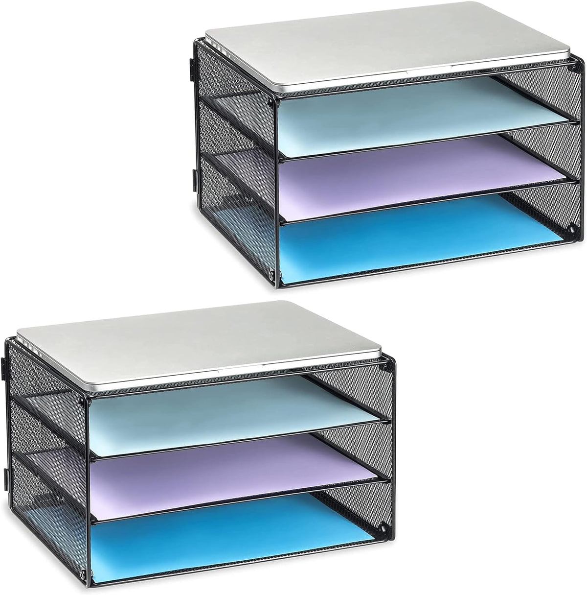 DALTACK 3 Tier Letter Tray Paper Organizer with Sliding Trays Black 2 Pack