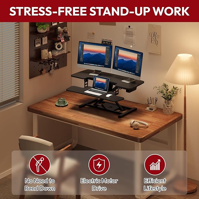 SANODESK 35" Electric Standing Desk Converter, Height Adjustable Riser - Image 3