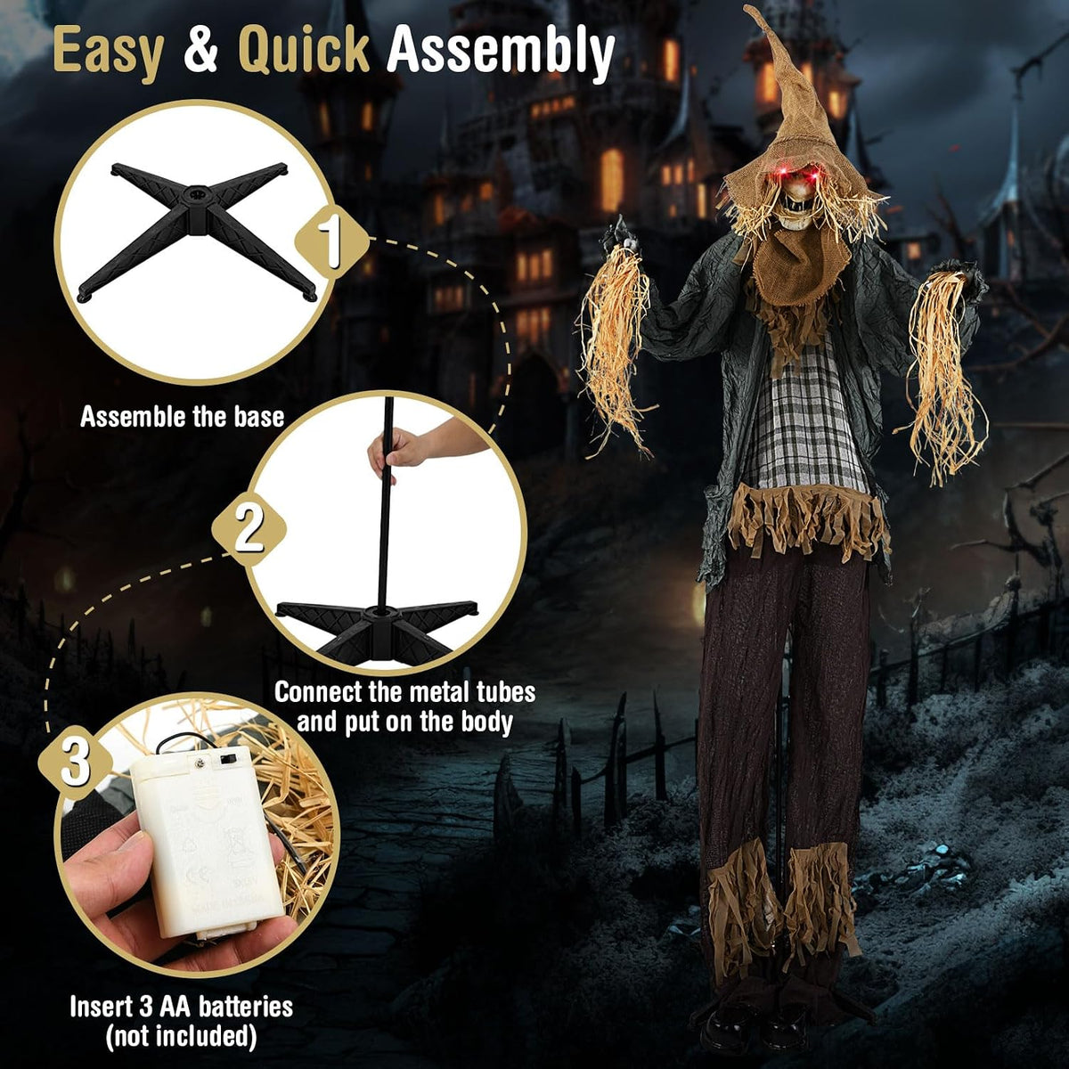 Moccha Standing Scarecrow Halloween Decorations - 7 FT Sound-Activated Ghost ...