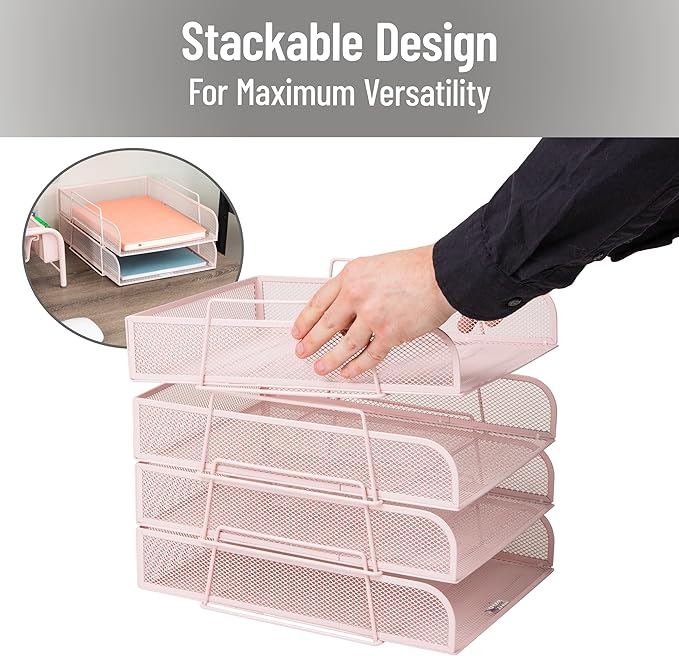 Mind Reader Stackable Paper Tray, Desktop Organizer, File Storage, Metal Mesh - Image 4