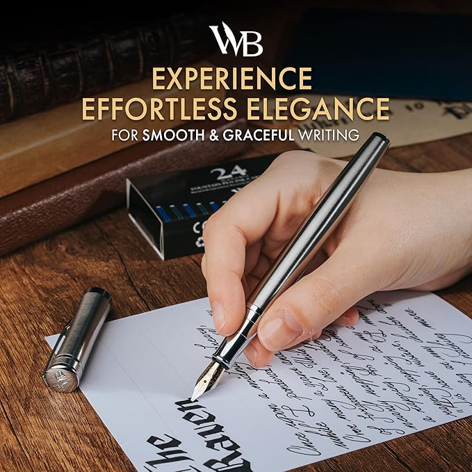 Wordsworth & Black Fountain Pen Set, Broad Nib, Includes 24 Pack Ink Cartridges - Image 2