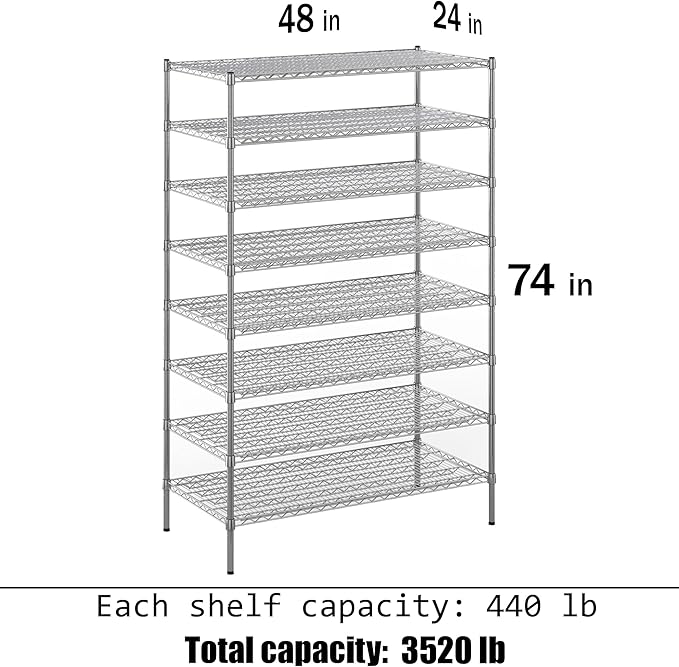 Regal Altair 24" Deep x 48" Wide x 74" Height Wire Shelving Kit | 8-Tier | NSF - Image 3