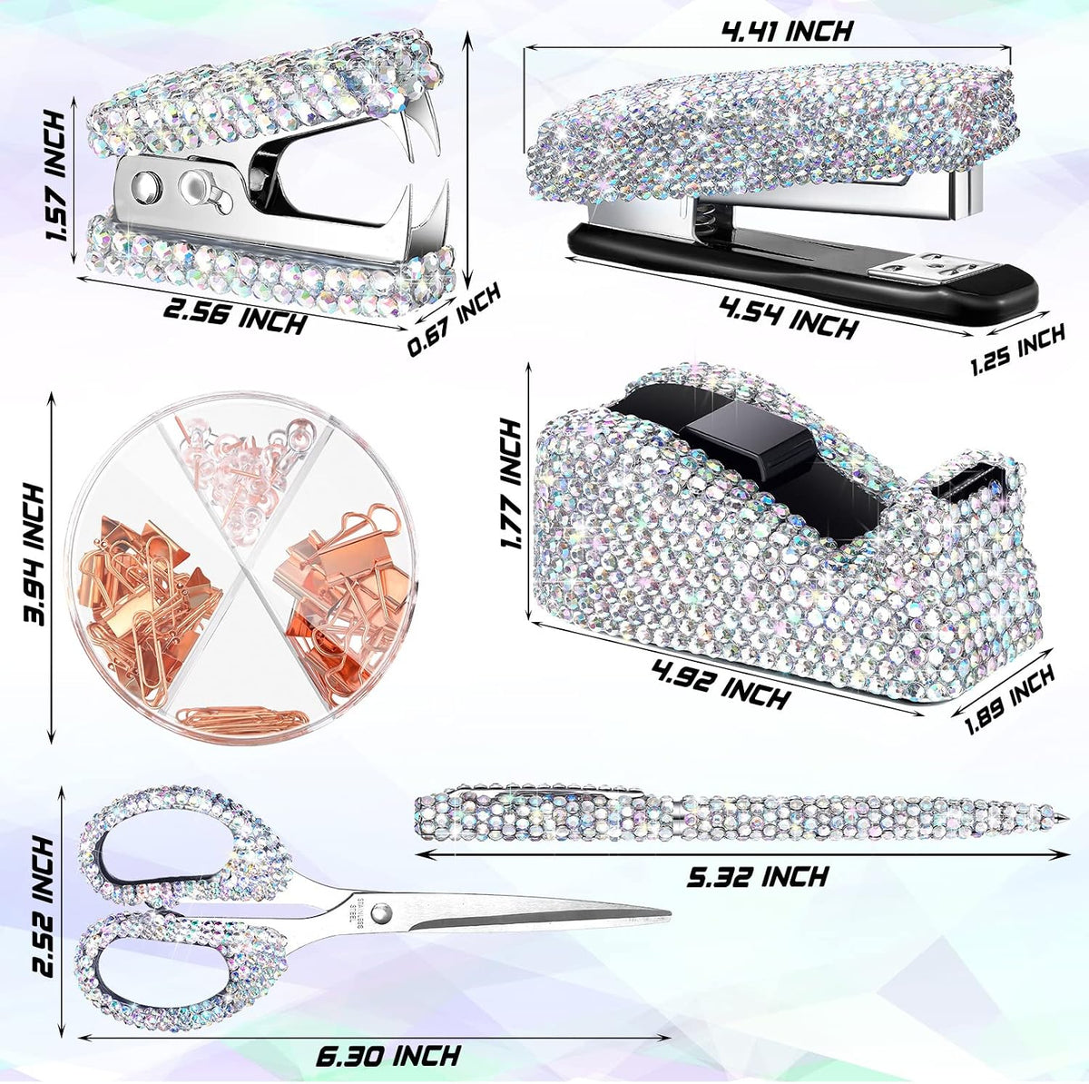 Demissle 6 Pcs Bling Office Desk Accessories Crystal Kit, White