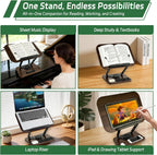 Book Stand for Reading, 360° Rotating Book Holder for Desk, Heavy Duty Bible Stand with Page Clips, Adjustable Height for Thick Textbooks, Cookbooks, Music Book