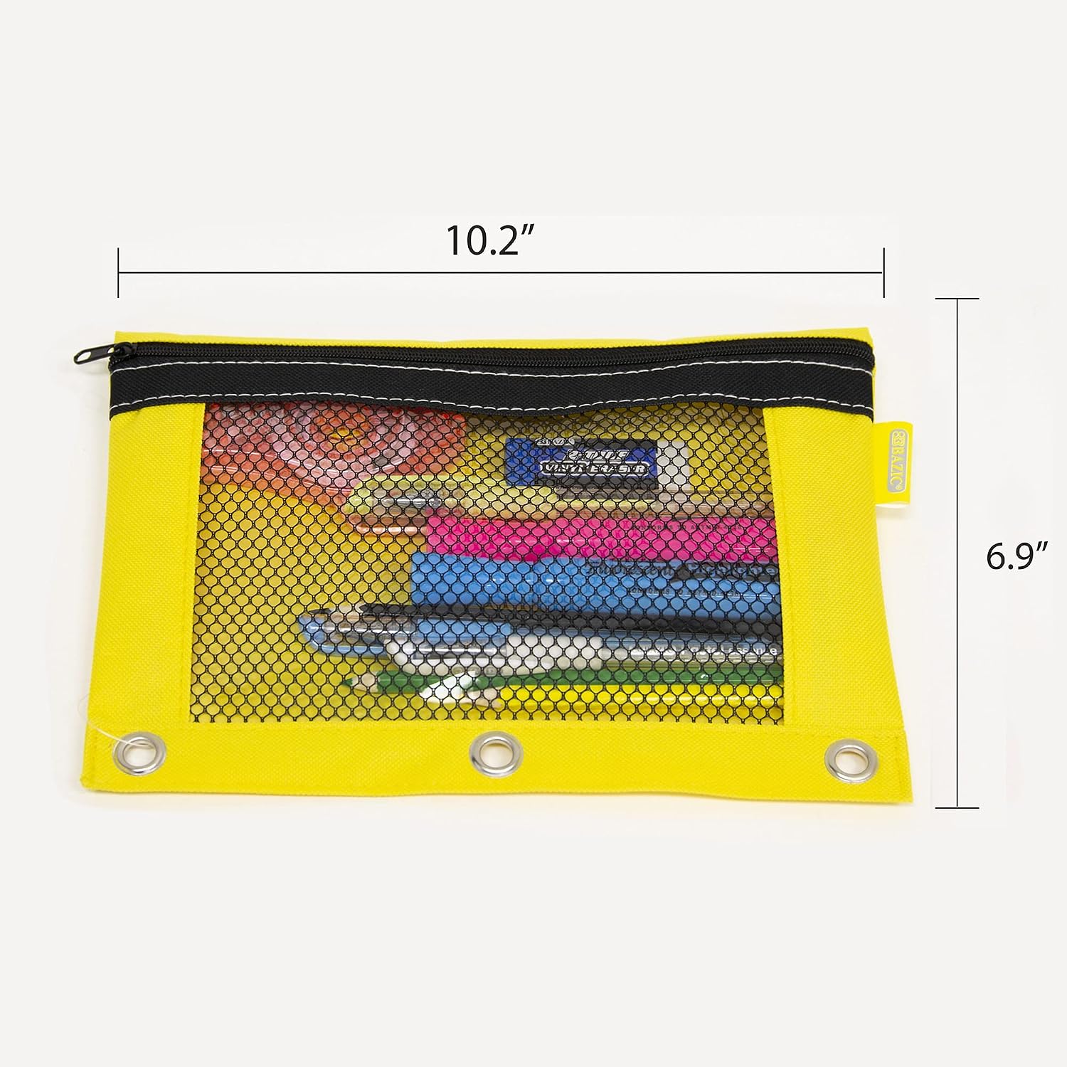 BAZIC PRODUCTS Bright Color 3-Ring Pencil Pouch with Mesh Window, 2-Pack | clear mesh window and a zipper closure for pens; pencils; supplies