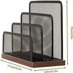 Wooden Desk Mail Organizer, Desktop File Organizer Metal Mesh - Image 6