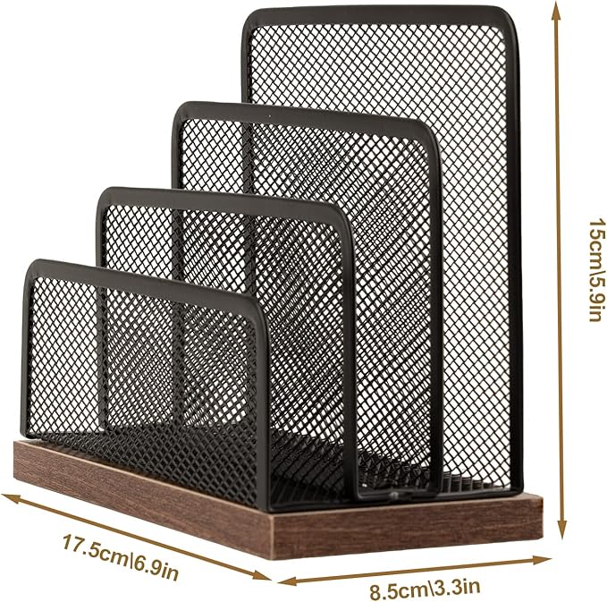 Wooden Desk Mail Organizer, Desktop File Organizer Metal Mesh - Image 6