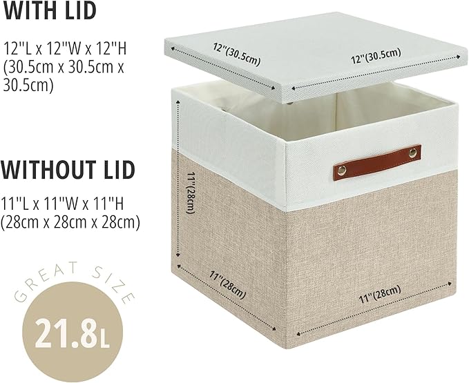 DECOMOMO Storage Basket with Lid, Storage Cubes with Handles, Fabric Box with - Image 9
