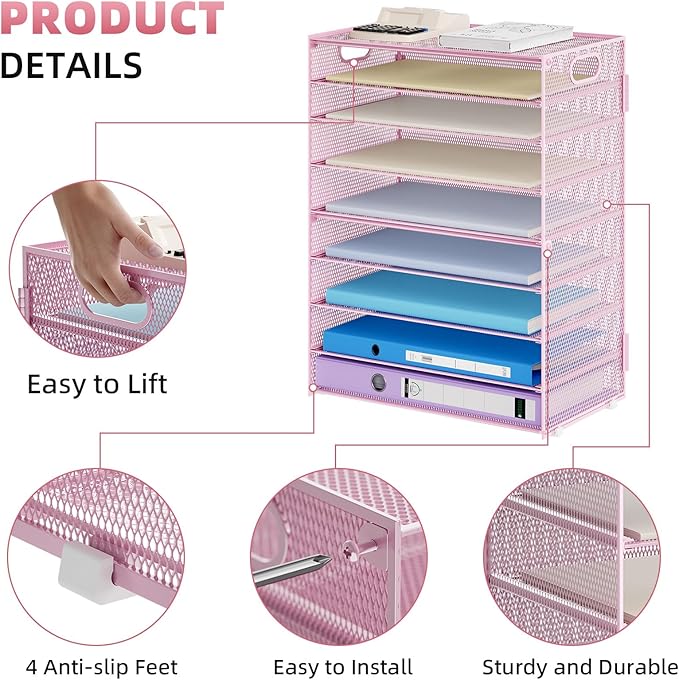 Marbrasse Paper Organizer Letter Tray, 9 Tier Mesh File Organizer - Image 3