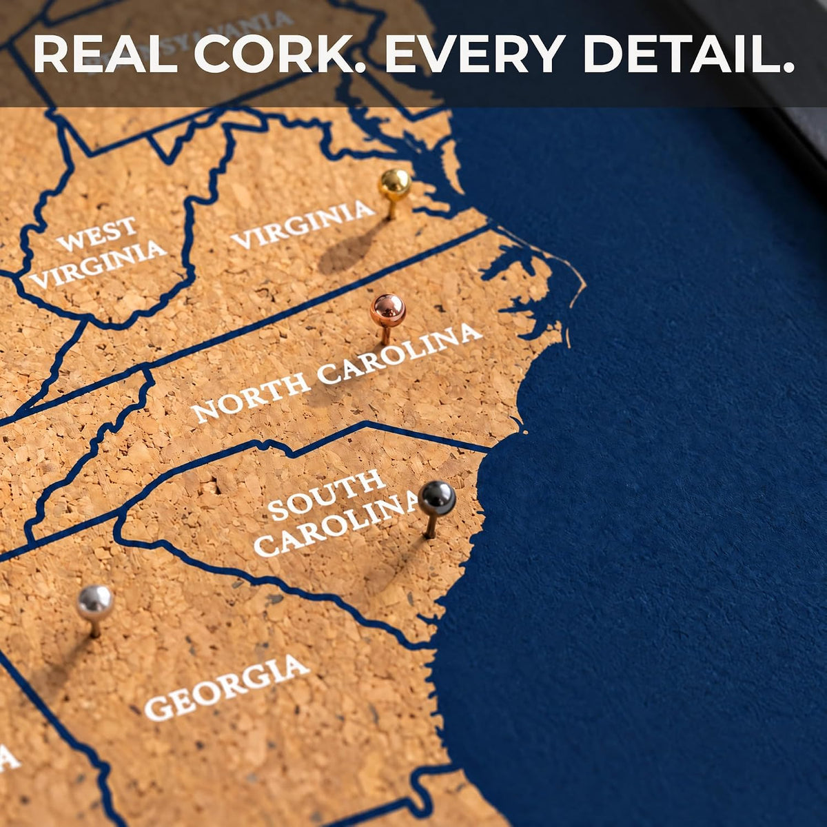 AdventureScape Push Pin USA Travel Map, Cork US Map Pin Board