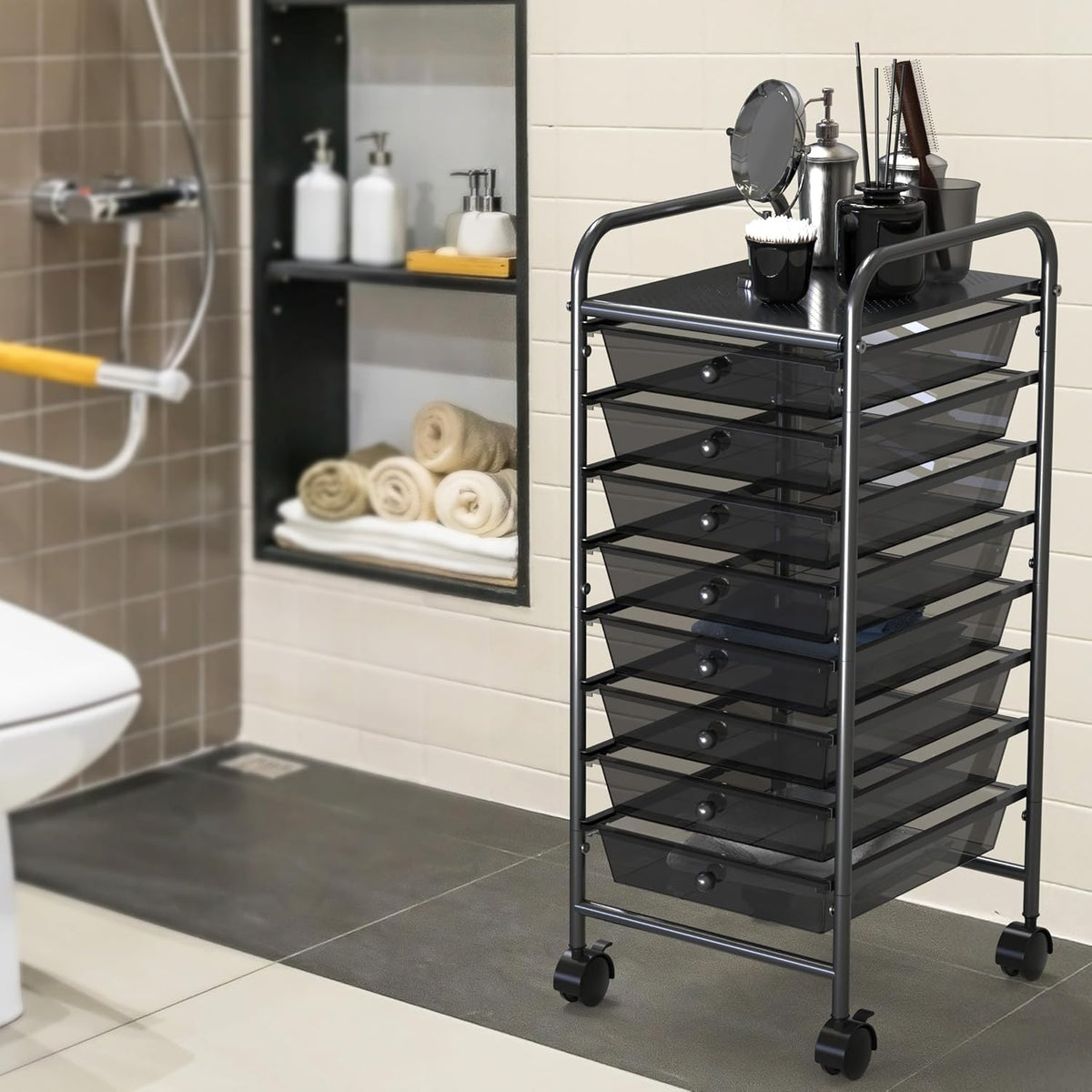 Simple Houseware 8 Drawers Rolling Utility Cart Art Craft Storage, Black