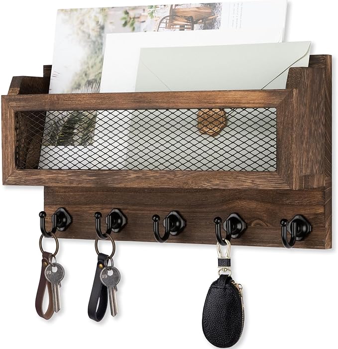 Nekon Mail and Key Holder for Wall Decorative, 11 Inch Wooden Wall Key Organizer by NekonDesign