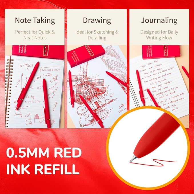 UIXJODO Red Pens, 0.5mm Colored Ink Gel Pens - Image 4