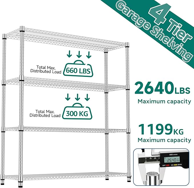 M MZG 4 Tiers Shelf 2640 lbs Steel Storage Shelving Utility Shelving Unit Steel - Image 7