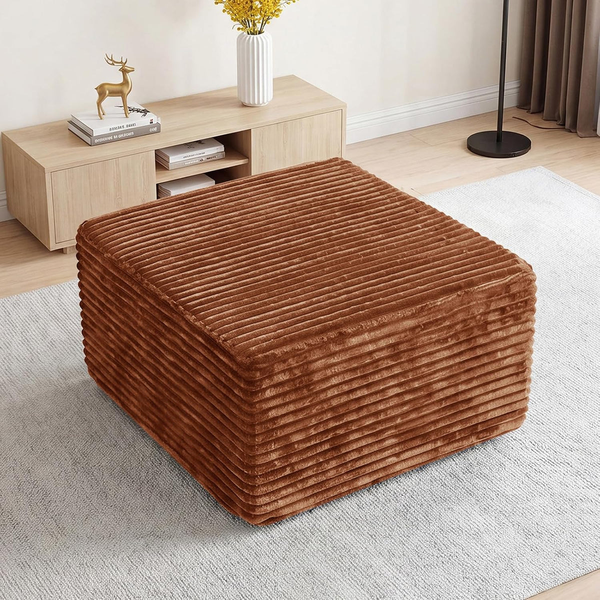 Boneless Ottoman Cloud Foot Rest, Modular Sectional Couch Foot Stool Brown