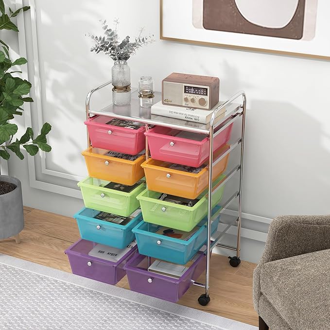 HAPPYGRILL 10-Drawer Rolling Storage Cart, Storage Organizer Cart - Image 2