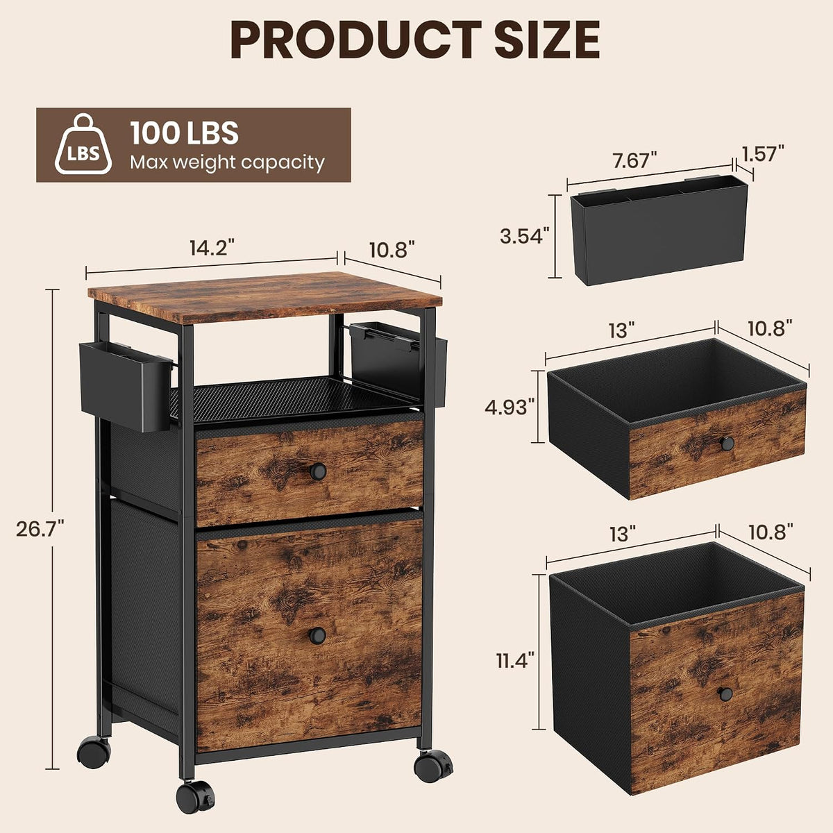 opnice file cabinet, rolling cart with 2 storage shown in use