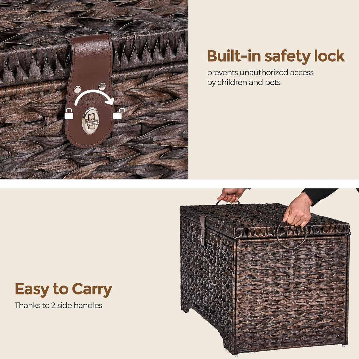 165l handwoven wicker storage basket with lid, large showing dimensions