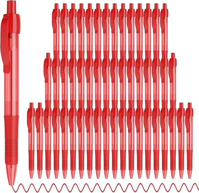 deegtran Pens Bulk, 50 Pack No Bleed Red Ink Click Pens by DEEGTRANPENS
