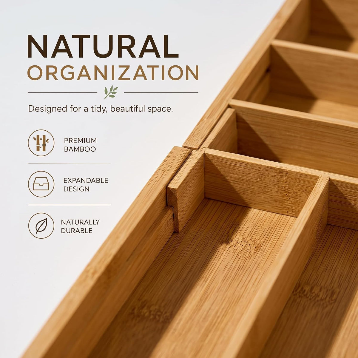 Bamboo Expandable Silverware Drawer Organizer, Utensil Tray