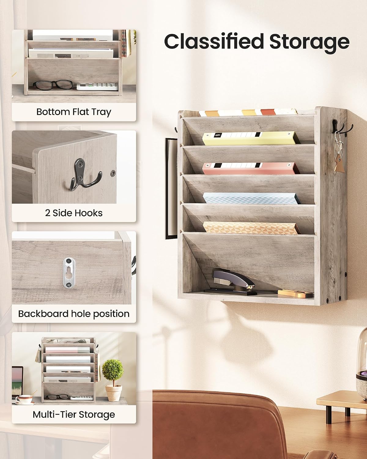 CHOEZON Wall File Organizer, 6-Tier Vertical Mount Hanging Holder with 2 Side...