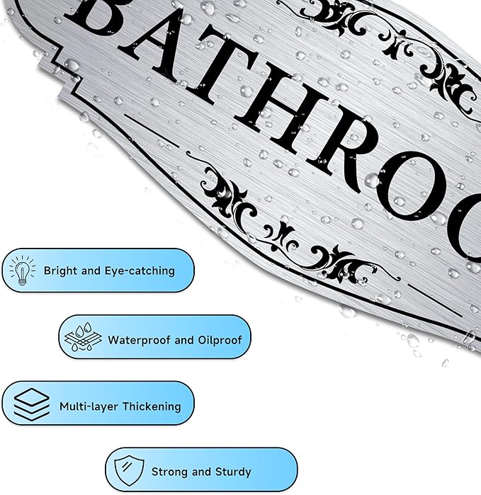 Bathroom Sign Sticker for Business and Home，Self-adhesive Brushed Silver Cute - Image 3