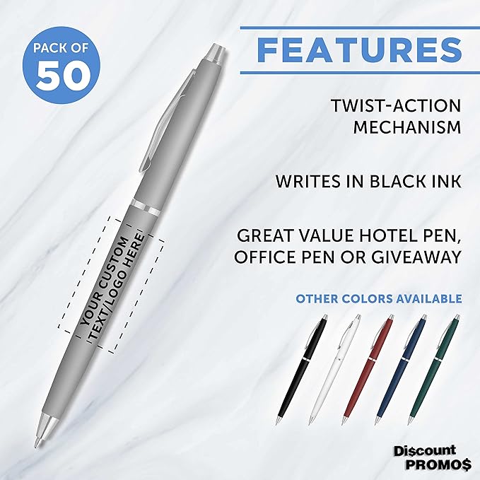 DISCOUNT PROMOS Custom Langham Ballpoint Pens Set of 50, Personalized Bulk Pack - Image 2