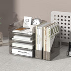 Clear Paper Organizer with Movable Bookends, 4-Tier Letter Tray Organizer - Image 5