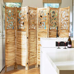 Room Divider Wood Carved Wall Divider Indoor Folding Portable Partition Screen - Image 6