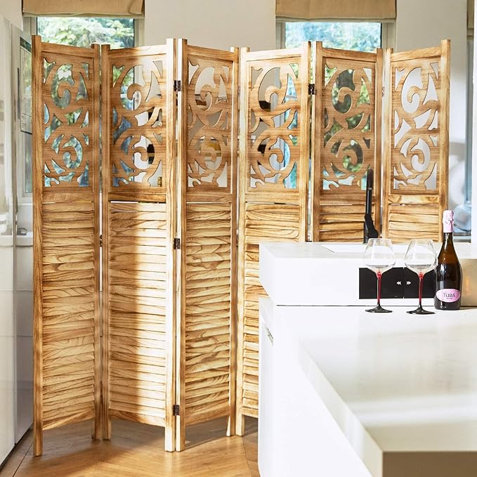 Room Divider Wood Carved Wall Divider Indoor Folding Portable Partition Screen - Image 6
