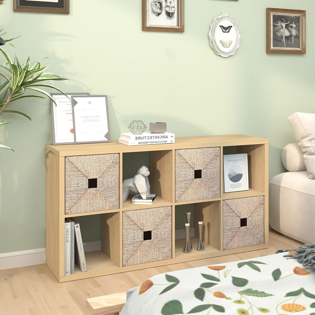 CTESNE【2026 Wooden Thick Frame 8 Cube Storage Organizer Shelf with Anti-Tippi...