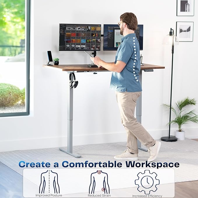VIVO Electric 60 x 30 in Rustic Standing Desk, Memory Height Adjustment - Image 4