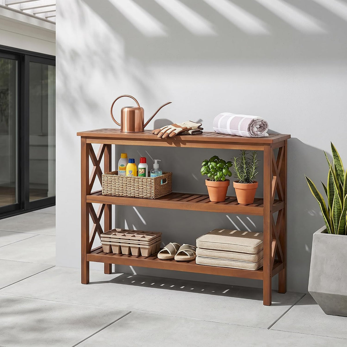 SUPER DEAL 40 in Solid Wood Console Table, 3-Shelf Wooden Outdoor Side Table ...