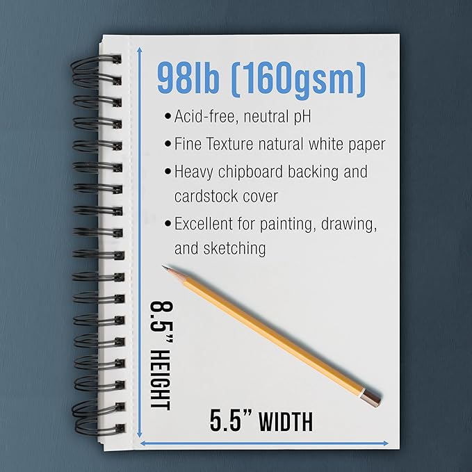 U.S. Art Supply 5.5"x8.5" Mixed Media Sketchbook, 2 Pack, 98 lb - Image 3