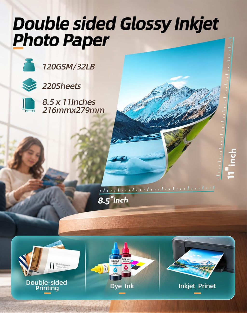double sided photo paper glossy inkjet 8.5x11 32lb shown in use