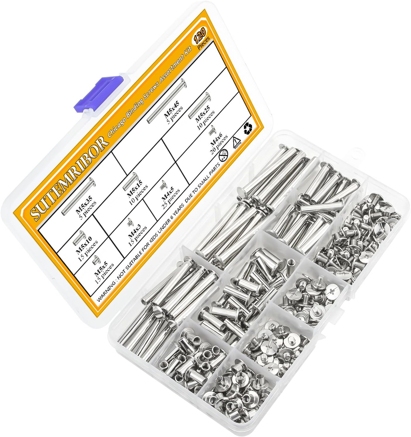 120 Pieces M5 x 5/10/15/25/35/45mm Chicago Screw Binding Screws Posts Assortment Kit for DIY Leather Bookbinding Crafts