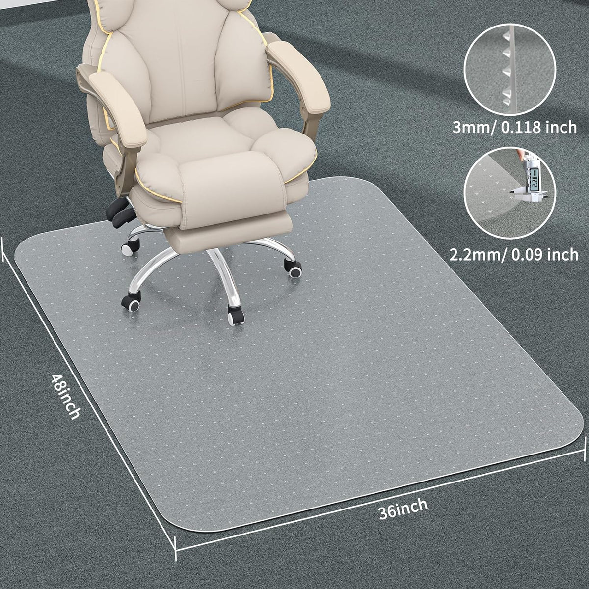 36" X 48" X 0.09" Office Chair Mat for Carpet - 2PCS