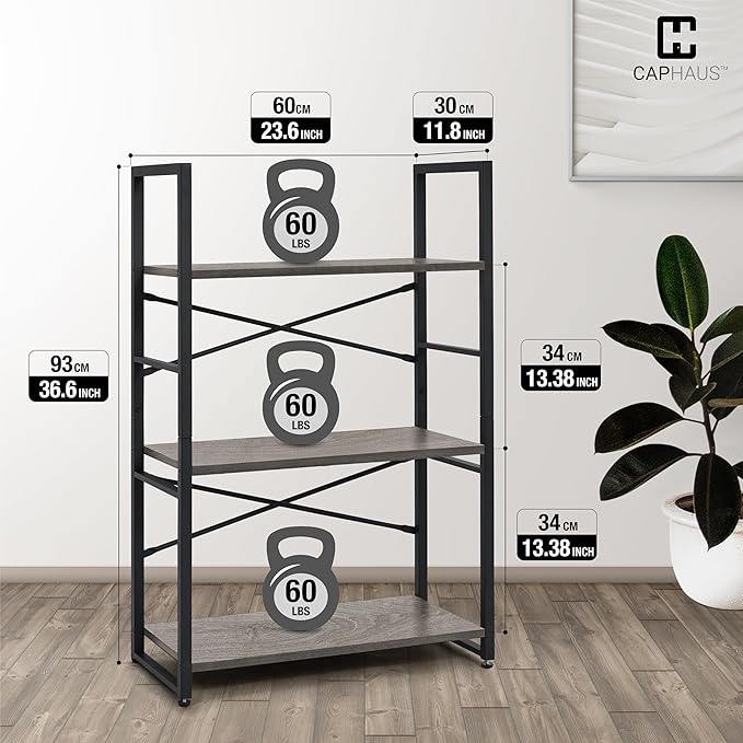 CAPHAUS 3 Tier Small Bookshelf, 24 Inch Width Free Standing Shelf, Bookcase - Image 3