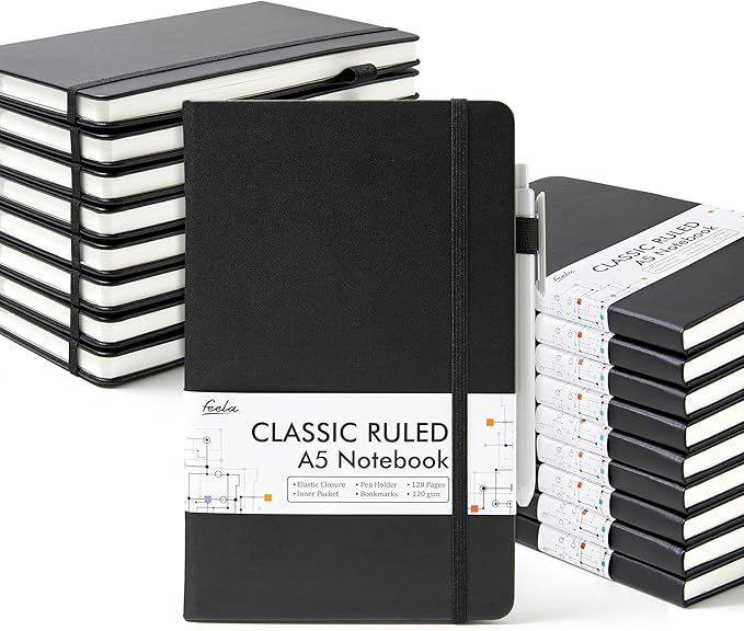 feela 18 Pack Journal Notebook for Work, Business Notebook Bulk Hardcover Lined by feela