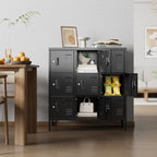 9-Door Metal Employee Locker with Keyed Locks and Raised Feet | 9 keyed compartments with name-card slots, ventilation and raised feet; 35.51"W x 15.79"D x 37.8"H. Assembly required.