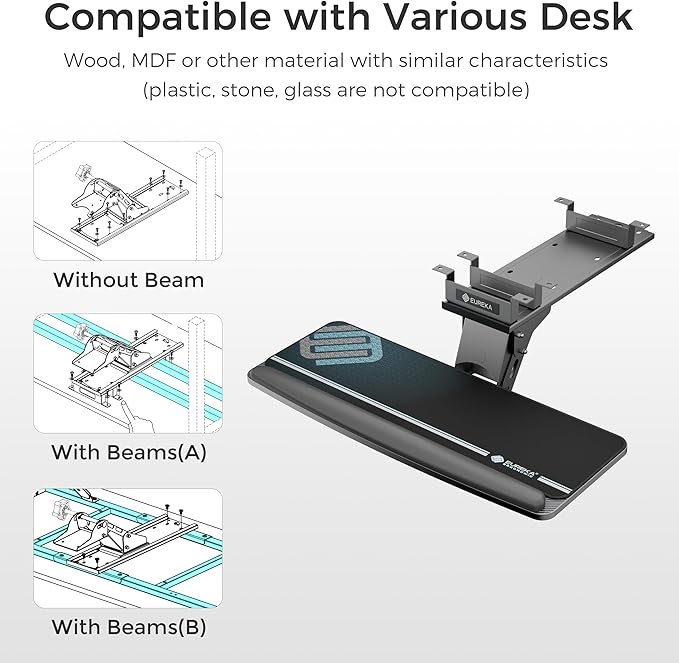 EUREKA ERGONOMIC Keyboard Tray Height Adjustable, Swivel Tilt Computer Keyboard - Image 7