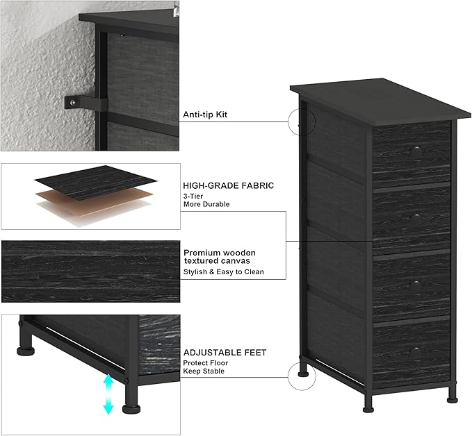 GiftGo Narrow Dresser Vertical Slim Dresser Chest of Drawers Skinny Storage - Image 5
