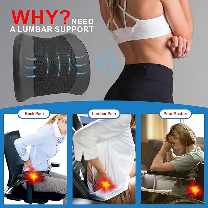 Lofty Aim Memory Foam Lumbar Support Cushion Relieves Lower Back Pain Car Seat - Image 3