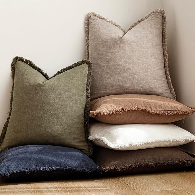 Foindtower Set of 2 Decorative Linen Fringe Throw Pillow Covers Boho Farmhouse - Image 6
