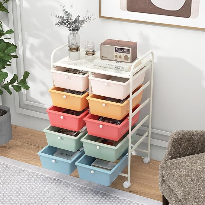 LDAILY 10 Drawer Rolling Cart, Storage Cart Organizer on Wheels, Drawer Cart - Image 8