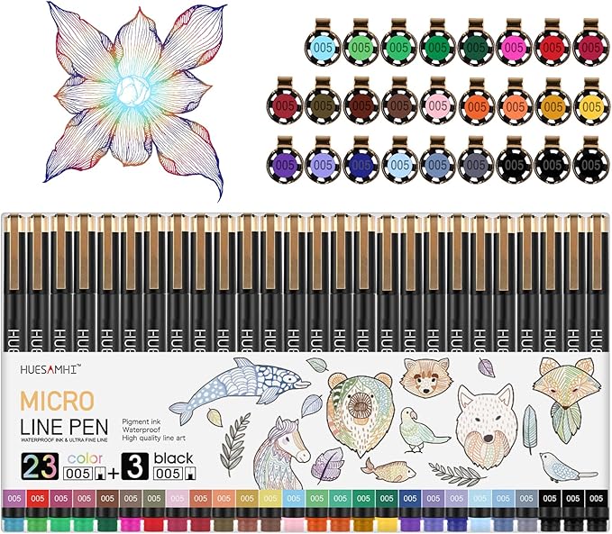 huesamhi 005 Micro Pen 23 Colors and 3 Black 0.20mm Fine Tip Waterproof Ink by Unknown