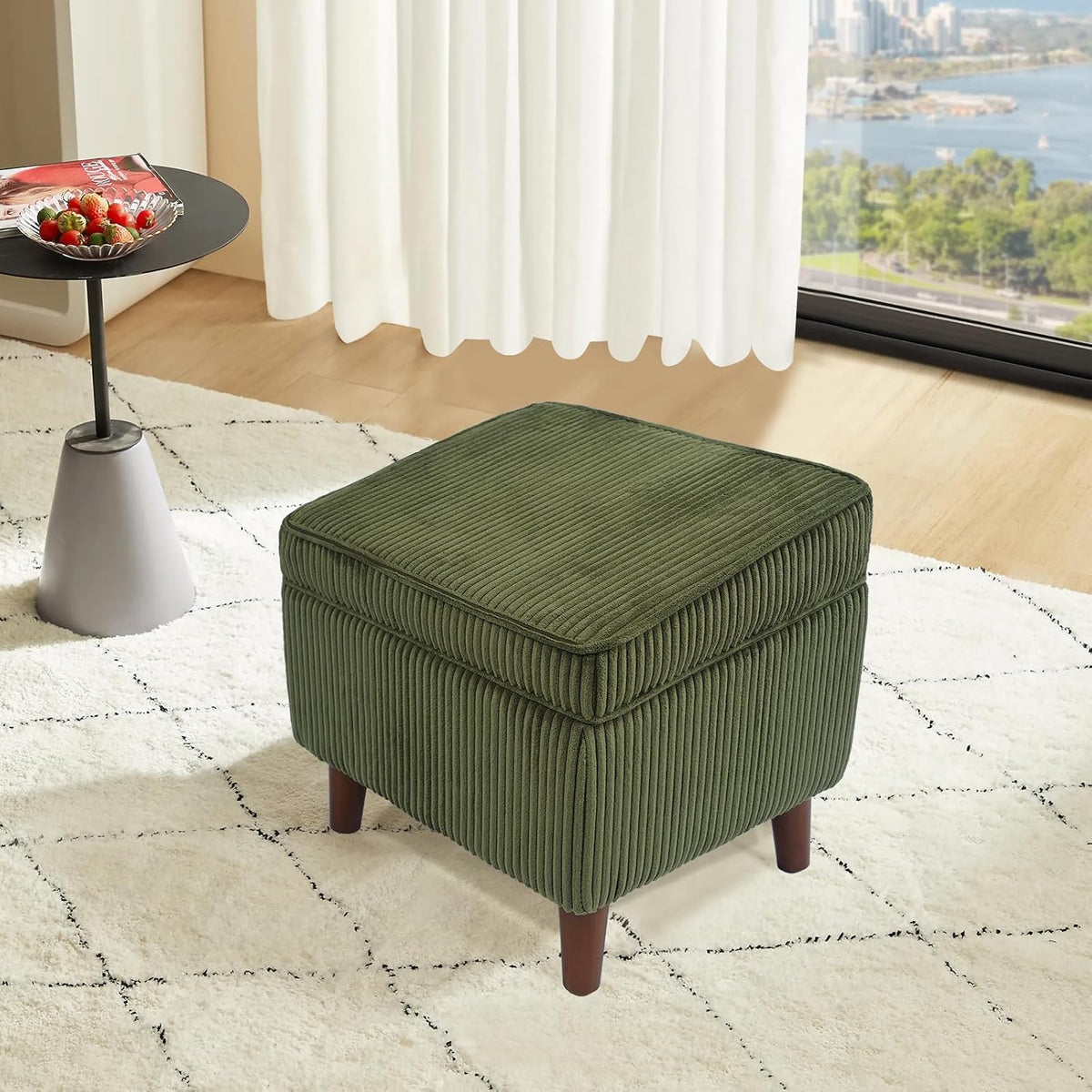 FAGAGA Storage Ottoman with Adjustable Lid, Corduroy Foot Rest